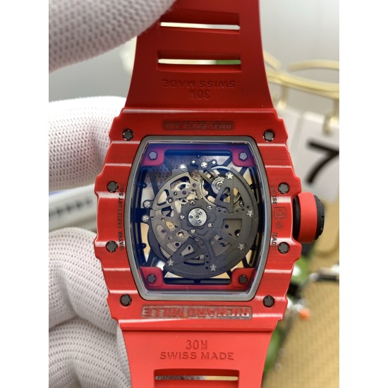 Richard Mille RM35-02 43mm Carbon Case Skeleton Dial With Red Rubber Strap ZF Clone RMUL2