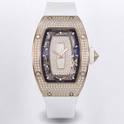 Richard Mille - RM07-01 Ladies 31.5mm RG Mop Full Diamonds Case on White Rubber ZF CRMA2
