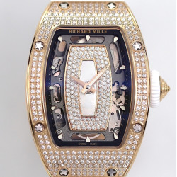 Richard Mille - RM07-01 Ladies 31.5mm RG Mop Full Diamonds Case on White Rubber ZF CRMA2