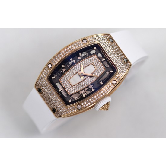 Richard Mille - RM07-01 Ladies 31.5mm RG Mop Full Diamonds Case on White Rubber ZF CRMA2