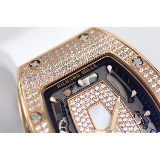 Richard Mille - RM07-01 Ladies 31.5mm RG Mop Full Diamonds Case on White Rubber ZF CRMA2