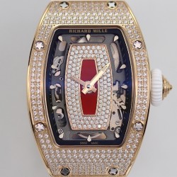 Richard Mille - RM07-01 Ladies 31.5mm RG Red Full Square Diamonds Case on White Rubber ZF CRMA2