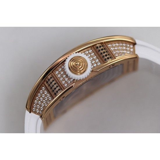 Richard Mille - RM07-01 Ladies 31.5mm RG Red Full Square Diamonds Case on White Rubber ZF CRMA2