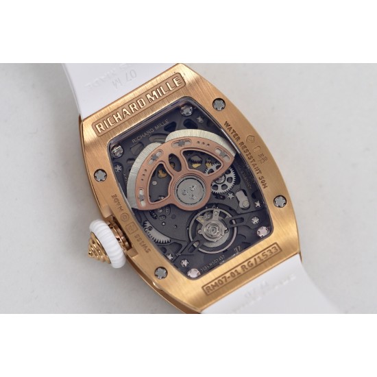 Richard Mille - RM07-01 Ladies 31.5mm RG Red Full Square Diamonds Case on White Rubber ZF CRMA2