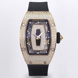 Richard Mille - RM07-01 Ladies 31.5mm RG Black Full Square Diamonds Case on Black Rubber ZF CRMA2