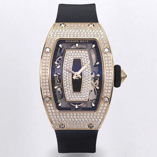 Richard Mille - RM07-01 Ladies 31.5mm RG Black Full Square Diamonds Case on Black Rubber ZF CRMA2