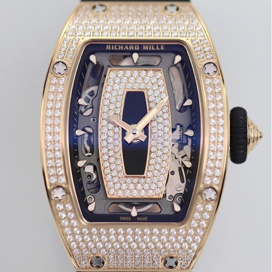 Richard Mille - RM07-01 Ladies 31.5mm RG Black Full Square Diamonds Case on Black Rubber ZF CRMA2