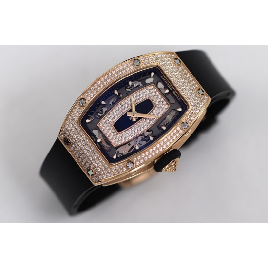 Richard Mille - RM07-01 Ladies 31.5mm RG Black Full Square Diamonds Case on Black Rubber ZF CRMA2