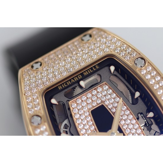 Richard Mille - RM07-01 Ladies 31.5mm RG Black Full Square Diamonds Case on Black Rubber ZF CRMA2