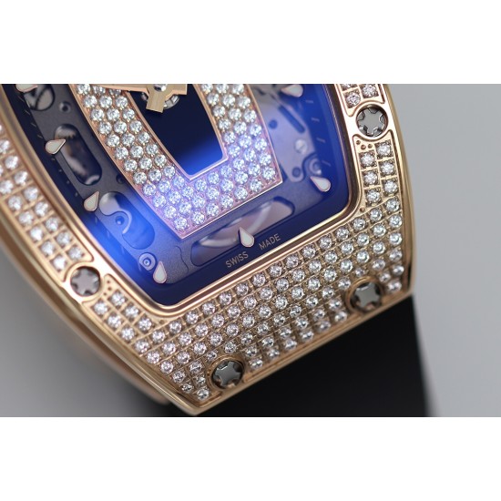 Richard Mille - RM07-01 Ladies 31.5mm RG Black Full Square Diamonds Case on Black Rubber ZF CRMA2