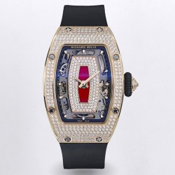 Richard Mille - RM07-01 Ladies 31.5mm RG Red Full Square Diamonds Case on Black Rubber ZF CRMA2