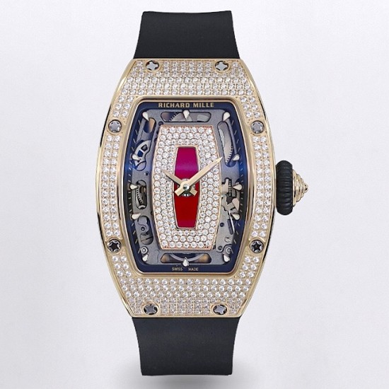 Richard Mille - RM07-01 Ladies 31.5mm RG Red Full Square Diamonds Case on Black Rubber ZF CRMA2