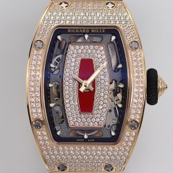 Richard Mille - RM07-01 Ladies 31.5mm RG Red Full Square Diamonds Case on Black Rubber ZF CRMA2