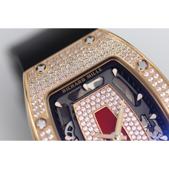 Richard Mille - RM07-01 Ladies 31.5mm RG Red Full Square Diamonds Case on Black Rubber ZF CRMA2
