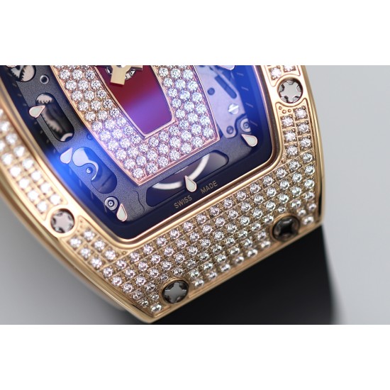 Richard Mille - RM07-01 Ladies 31.5mm RG Red Full Square Diamonds Case on Black Rubber ZF CRMA2