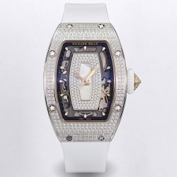 Richard Mille - RM07-01 Ladies 31.5mm Mop Full Diamonds Case on White Rubber ZF CRMA2
