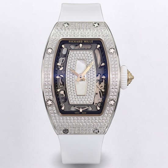 Richard Mille - RM07-01 Ladies 31.5mm Mop Full Diamonds Case on White Rubber ZF CRMA2