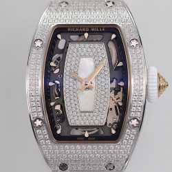 Richard Mille - RM07-01 Ladies 31.5mm Mop Full Diamonds Case on White Rubber ZF CRMA2
