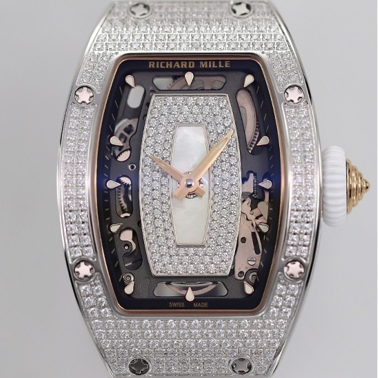 Richard Mille - RM07-01 Ladies 31.5mm Mop Full Diamonds Case on White Rubber ZF CRMA2