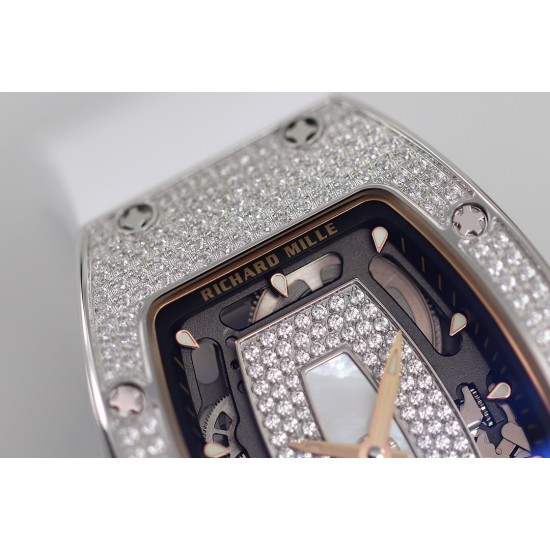 Richard Mille - RM07-01 Ladies 31.5mm Mop Full Diamonds Case on White Rubber ZF CRMA2
