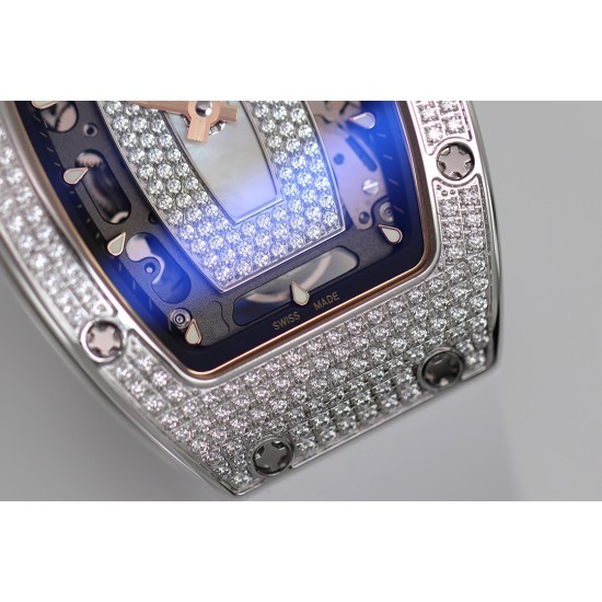 Richard Mille - RM07-01 Ladies 31.5mm Mop Full Diamonds Case on White Rubber ZF CRMA2