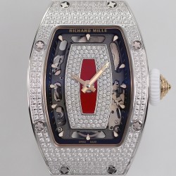Richard Mille - RM07-01 Ladies 31.5mm Red Full Square Diamonds Case on White Rubber ZF CRMA2