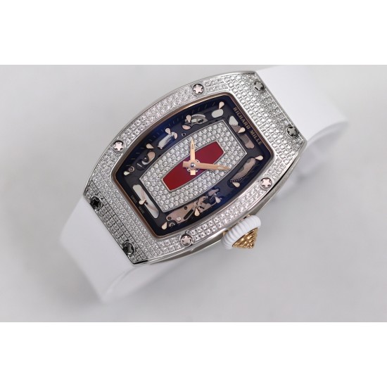 Richard Mille - RM07-01 Ladies 31.5mm Red Full Square Diamonds Case on White Rubber ZF CRMA2