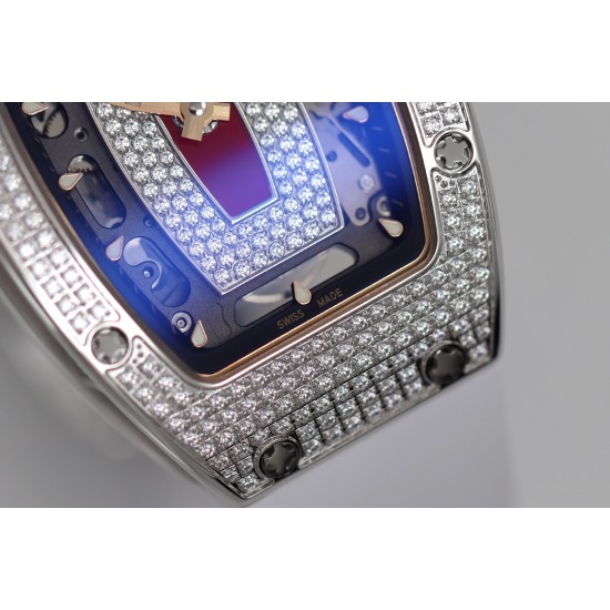 Richard Mille - RM07-01 Ladies 31.5mm Red Full Square Diamonds Case on White Rubber ZF CRMA2