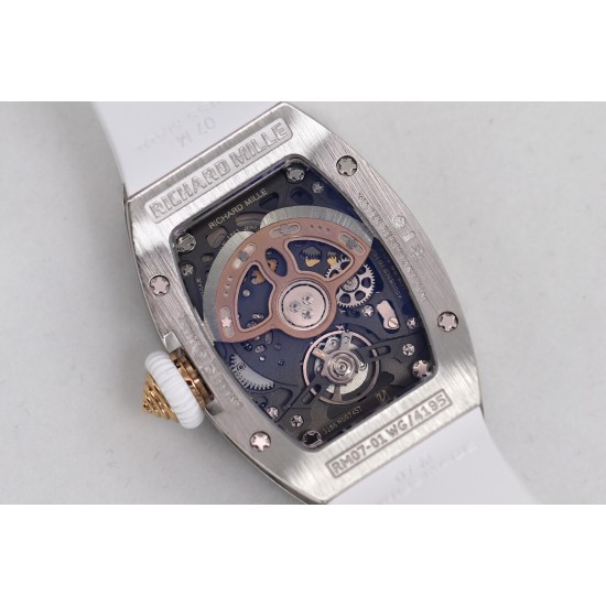 Richard Mille - RM07-01 Ladies 31.5mm Red Full Square Diamonds Case on White Rubber ZF CRMA2