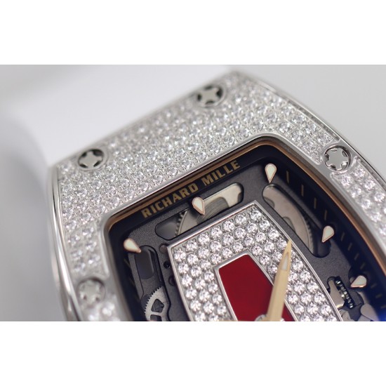 Richard Mille - RM07-01 Ladies 31.5mm Red Full Square Diamonds Case on White Rubber ZF CRMA2