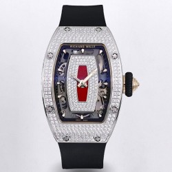 Richard Mille - RM07-01 Ladies 31.5mm Red Full Square Diamonds Case on Black Rubber ZF CRMA2