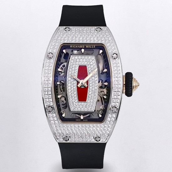 Richard Mille - RM07-01 Ladies 31.5mm Red Full Square Diamonds Case on Black Rubber ZF CRMA2