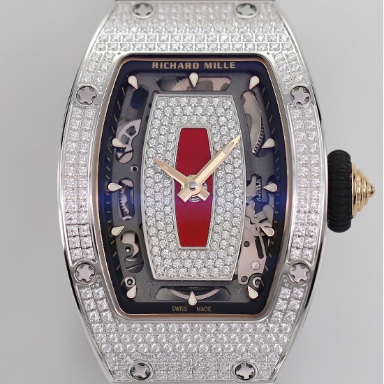 Richard Mille - RM07-01 Ladies 31.5mm Red Full Square Diamonds Case on Black Rubber ZF CRMA2