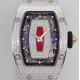 Richard Mille - RM07-01 Ladies 31.5mm Red Full Square Diamonds Case on Black Rubber ZF CRMA2