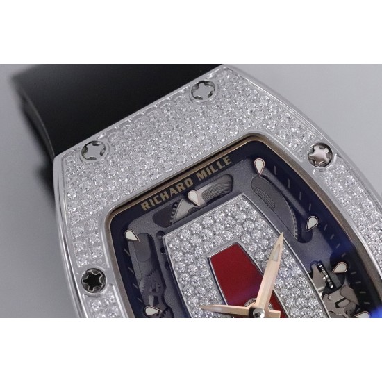 Richard Mille - RM07-01 Ladies 31.5mm Red Full Square Diamonds Case on Black Rubber ZF CRMA2