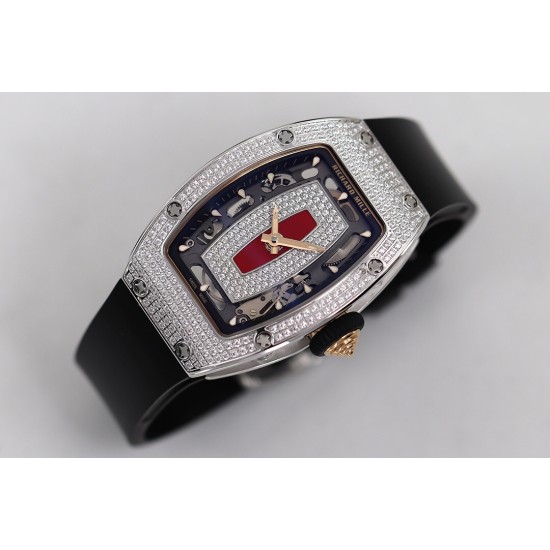 Richard Mille - RM07-01 Ladies 31.5mm Red Full Square Diamonds Case on Black Rubber ZF CRMA2