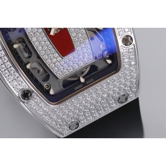 Richard Mille - RM07-01 Ladies 31.5mm Red Full Square Diamonds Case on Black Rubber ZF CRMA2