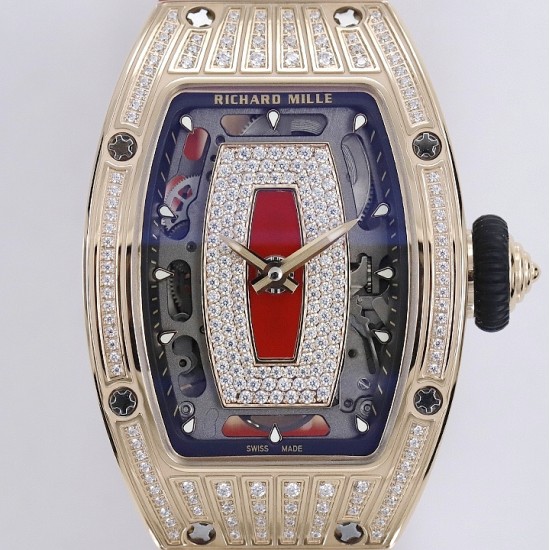 Richard Mille - RM07-01 Ladies 31.5mm RG Red Diamonds Sketelon Dial on Red Rubber ZF CRMA2