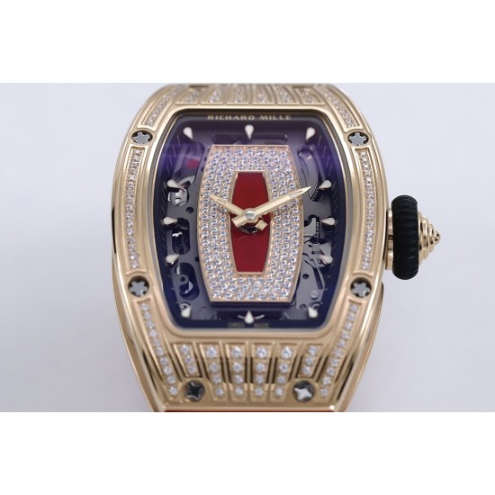 Richard Mille - RM07-01 Ladies 31.5mm RG Red Diamonds Sketelon Dial on Red Rubber ZF CRMA2