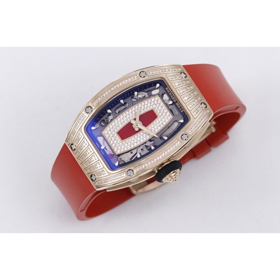 Richard Mille - RM07-01 Ladies 31.5mm RG Red Diamonds Sketelon Dial on Red Rubber ZF CRMA2
