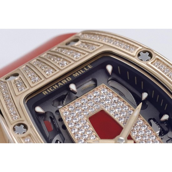 Richard Mille - RM07-01 Ladies 31.5mm RG Red Diamonds Sketelon Dial on Red Rubber ZF CRMA2