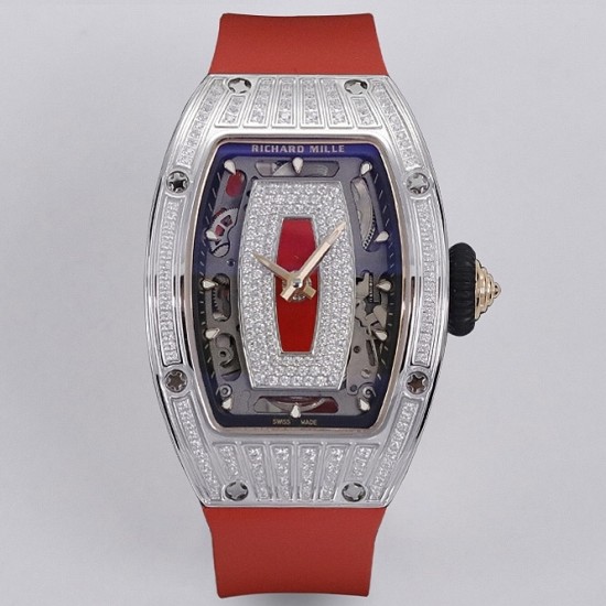 Richard Mille - RM07-01 Ladies 31.5mm Red Diamonds Sketelon Dial on Red Rubber ZF CRMA2