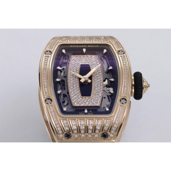 Richard Mille - RM07-01 Ladies 31.5mm RG Black Diamonds Sketelon Dial on Black Rubber ZF CRMA2