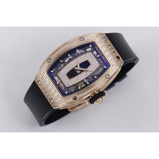 Richard Mille - RM07-01 Ladies 31.5mm RG Black Diamonds Sketelon Dial on Black Rubber ZF CRMA2