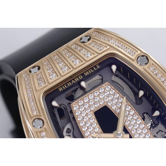 Richard Mille - RM07-01 Ladies 31.5mm RG Black Diamonds Sketelon Dial on Black Rubber ZF CRMA2
