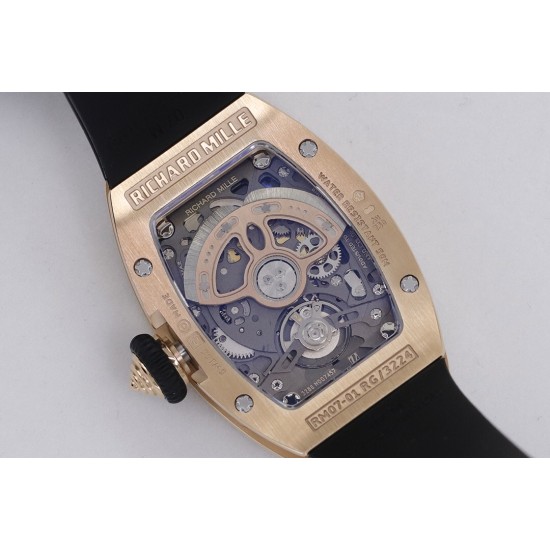 Richard Mille - RM07-01 Ladies 31.5mm RG Black Diamonds Sketelon Dial on Black Rubber ZF CRMA2