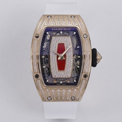 Richard Mille - RM07-01 Ladies 31.5mm RG Red Diamonds Sketelon Dial on White Rubber ZF CRMA2