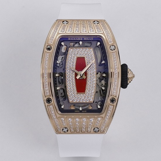 Richard Mille - RM07-01 Ladies 31.5mm RG Red Diamonds Sketelon Dial on White Rubber ZF CRMA2