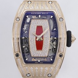 Richard Mille - RM07-01 Ladies 31.5mm RG Red Diamonds Sketelon Dial on White Rubber ZF CRMA2