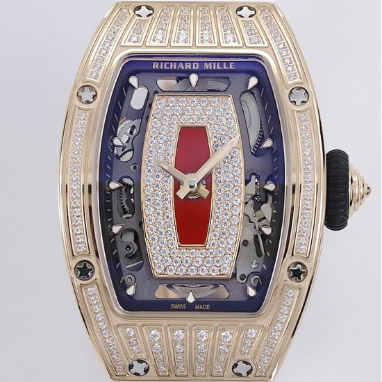 Richard Mille - RM07-01 Ladies 31.5mm RG Red Diamonds Sketelon Dial on White Rubber ZF CRMA2